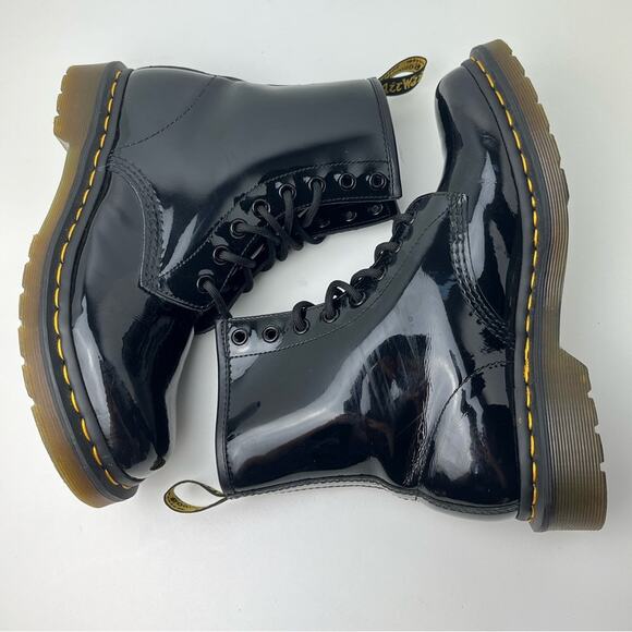 Dr. Martens Black Patent Leather Classic 1460 Lace Up Combat Boots - Picture 7 of 12